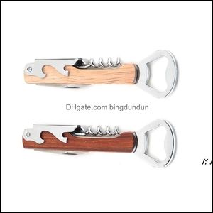 Openers Wood Handle Professional Wine Opener Mtifunction Portable Screw Corkscrew Bottle Cook Tools Kitchen Accessories Pab15399 Dro Otckg