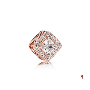 Charms Arrival 925 Sterling Sier Rose Gold Square Sparkle Halo Charm Fit European Bracelet Fashion Jewelry 26 E3 Drop Delivery Findi Dhnkj