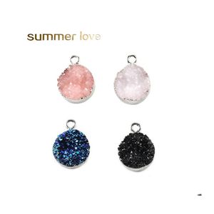 Charms Fashion Design Raste Stone Round Druzy Colorf 18k Sier Gold Pated Jewelry Make для браслетового ожерелья.