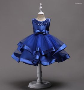 Abito da ragazza abito da ballo o collo blu royal blu primo fiore comunione tulle tutu bambine festeggiamento per matrimoni formali