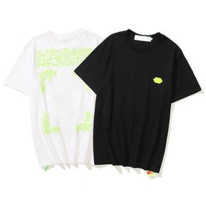 Maglietta del progettista del marchio di moda Summer Ofs Verde fluorescente Bianco Maglietta a maniche corte per abbigliamento casual allentato da donna e da uomo