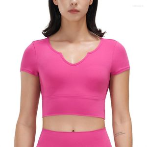 Active Shirts Fitness Kleidung Yoga Damen Strumpfhosen WMit Brustpolster Sport Tops Kurzarm Laufen Slim V-Ausschnitt Weste