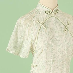 Etniska kläder grön cheongsam klänning kvinnor sommar förbättrar ung modern tjej kinesisk lång qipao traditionell vintage kort ärm elegant