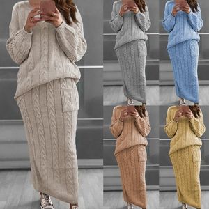 Tvådelad klänning Shujin Autumn Winter Two Piece Set Women Winter Long Sleeve Jumpers Tröja kjol Set Varm stickad outfit Top and Pants Set 230130