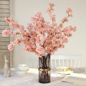 Dekorativa blommor 3 st 100 cm Simulering Cherry Blossom Flower Branch för utomhus trädgård bröllop väggdekor silk sakura falskt träd deco