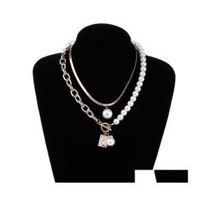 Pendant Necklaces Vintage Baroque Irregar Pearl Lock Chains Necklace Geometric Angel Love For Women Punk Jewelry Drop Delivery Pendan Otpvd