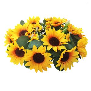 Flores decorativas Decoração de girassol em girassol pendurado flor falsa Artificialgarland Porta de casamento Parede da parede rústica do dia amarelo com tema da primavera