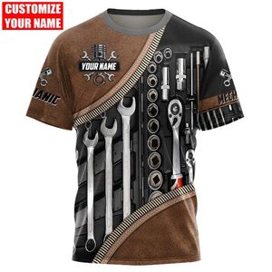 Męskie koszulki Summer Mass Mens T Shirt Spersonalizowana nazwa mechanika 3D na całym wydrukowanym unisex tshirt Street Casual Sports T-shirt DW47 230131