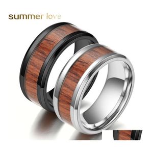 Band Rings 8Mm Tungsten Finger Durable Vintage Titanium Stainless Steel Wood Inlay Ring Jewelry For Men Women 316L Drop Delivery Otatl