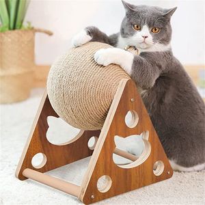 Cat Furniture Scratchers Natural Sisal Cat Scratcher Ball Wear-resistant Cat Tree Toy Solid Wood Cat Paw Grinding Board Kitten Toys Cat Tower 230130