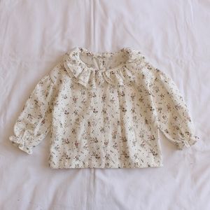 Koszulki dla dzieci w stylu Koreańskie Dziewczyny Kwiatowce Bluzki Sprężyny maluch dzieci na topach falbany kołnierz długie rękawy koszule 230130
