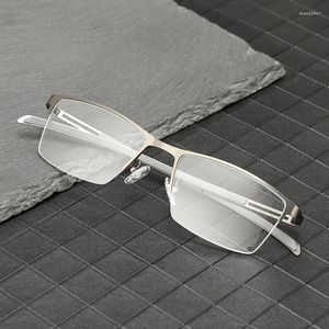 Sunglasses Frames KJDCHD Men Titanium Alloy Glasses Frame Half Optical Myopia Prescription Eyewear Rubber Temples
