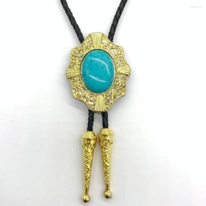 Bow Ties Blue Turquoise Gold Shield Flower Side Metal Round Deer Bolo krawat dla Man Western Cowboy Design Akcesoria