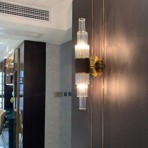 Lampa ścienna nowoczesna skórzana abażur owinięta K9 Crystal kolumna E14 Sconce Light Home Dekoracja Indoor Luces Oświetlenie