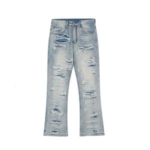 Mäns jeans FEMQ High Street Ripped Solid Color 2023 Spring Stylish Male Denim Trousers Fashion Stragiht Pants 24b811 230131