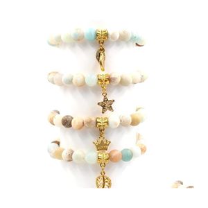 Pulseiras de charme pulseira de pedra natural Amazon Scrub Cinco pontia￧￵es de joias de entrega de mi￧angas de pingente da coroa de folhas estreladas DHWDZ
