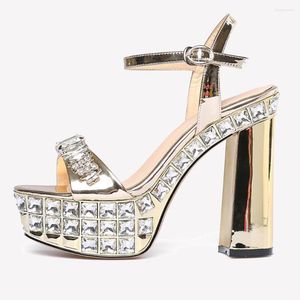 Sandals Arden Furtado Summer Women Genuine Leather Platform Chunky Heels 11cm Crystal Rhinestone Sexy Buckle Strap Women's Shoes