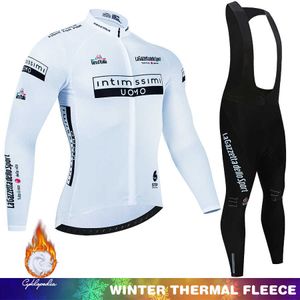 Sets Tour Of Italy Winter Thermal Fleece Cycling Clothes Men's Jersey Suit Outdoor Riding Bike MTB Clothing 19D Gel Bib Pants Set Z230130