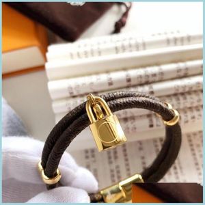 Bangle Fashion Classical Round Brown Pu Leather Lock Bracelet With Metal Head Designer Bracelets In Gift Retail Box Stock Bijoux For Dh7T5