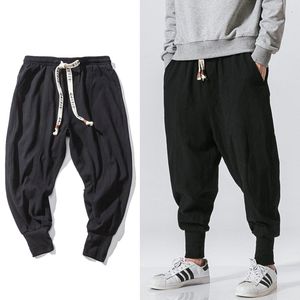 Calça masculina estilo chinês harém streetwear casual joggers s linho de linho de algodão calça anklele comprimento m5xl 230130