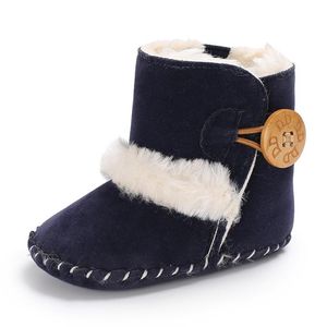 Första vandrare Fashion Soft Bottom Baby Boot med päls Keep Warm Solid Pu Leather Born Non-Slip för 0-18m
