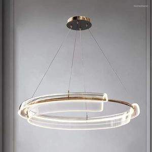 Lâmpadas pendentes 2023 Design Led Luxury Brass Simples Ring Room Dining House Apartamento El Shops Projeto Dimmable Chandelier