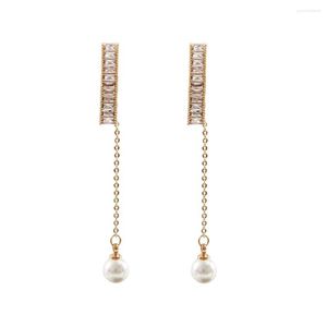 Dangle Earrings LANFLORA Fashion Pearl Long Tassel Women Zircon Copper Alloy Classic Bulk Wholesale