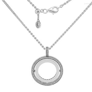 Kedjor som snurrar hjärtan ihålig rund hänge collier clear cz uttalande halsband för kvinnor 925 sterling silver kedja juvelrychains gord22