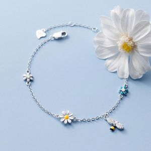 Länk armband mode silver färg strassbi med tusensköna blommor charm för kvinnliga smycken tillbehör 2023