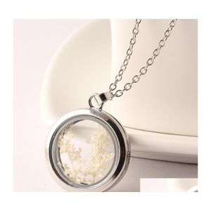 Pendant Necklaces Locket For Women Fashion Heart Shape Floating Dried Flower Plant Chain Necklace Drop Delivery Jewelry Pendants Dhksa