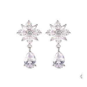 Dangle Chandelier Zirconia Rhinestone Flower Earrings Wedding Beauty Waterdrop For Women Jewelry Bride Bridesmaid Drop Delivery Otmq4