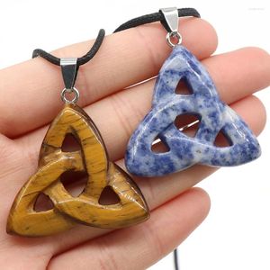 Pendant Necklaces 1Pcs Natural Stone Irish Celtic Knot Tiger Eye Crystal Amulet For Jewelry Making DIY Charms Necklace Accessories 34mm