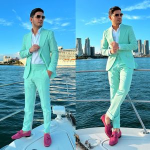 Summer Beach Erkekler Düğün Smokin Bir Düğme Blazer Kıyafetler İş Resmi Giyim Ceket ve Pantolon