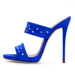 Tofflor 2023 Summer Fashion High Heels 12cm stilett Crystal Rhinestone Ladies tofflor Sexiga stora varv 43 Blue Women's Shoes