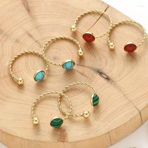 Cluster Rings Fashion Bohemian Twist Opening Ring Gold Color Stainless Steel For Women Natural Stone Vintage Turquoise Jewelry