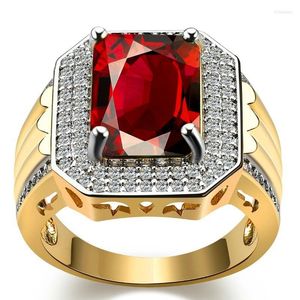 Wedding Rings Luxury Female Green Blue Red Crystal One Ring Big Yellow Gold Color For Men Vintage Bride Square Engagement