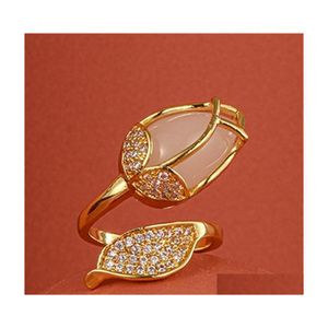 Cluster Ringe Südkoreas Design Modeschmuck Exquisite Kupfer Eingelegte Zirkon Opal Spitze Kreative Öffnung Ring Weibliche Prom Party RI DH3JQ