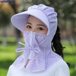 Wide Brim Hats Anti-UV Sun Hat For Women Multi Function Lady Striped Visor Cap Female Neck Protect Riding Hunting HatWide Oliv22