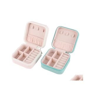 Smyckeslådor MTIFUNCTIONAL MINI PORTABLE STORAGE Box Organizer Earring Holder Zipper Women Display Travel Case 100x100x50mm Drop de OTRQG