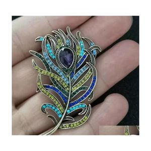 Pins Brooches 1Pcs Boho Peacock Feathers Brooch Enamel Pins Deep Blue Wedding Accessories For Cloth Decorations 166C3 Drop Delivery Dhxal