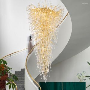 Chandeliers Villa Duplex Stair Chandelier Loft Post-Modern High-Rise Hollow Hall Rotating Living Room Light Luxury Crystal Long