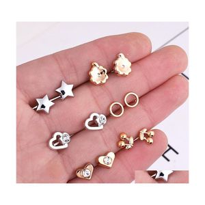 Stud Europe Fashion Jewelry Cute Mini Plastic Earrings Set Geometry Star 18 Par/Set Drop Delivery DHLJJ