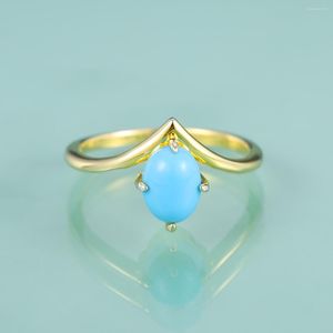 Rings de cluster A beleza de Gem 14K Gold preenchiu 925 Sterling Silver Blue Turquoise Engagement Proposta de Weanding Jewelry for Women