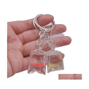 Keychains Lanyards Creativity Miniature Resin Goldfish Charms Small Fish In Water Bag Pendant Diy Key Rings Fashion Accessories Dr Otefh