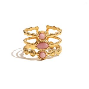 Cluster-Ringe Youthway Roter Naturstein Geometrischer offener Ring 18 Karat Goldfarbe Wasserdicht Mode Minimalistischer Statement-Charm-Schmuck Frauen