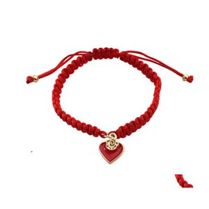 Catena a maglie fatta a mano intrecciata a forma di cuore Bracciale a forma di cuore da donna Nodo di corda rossa fortunata per braccialetti con ciondoli regalo di San Valentino Drop Delivery Je Dhrg0
