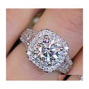 Cluster Rings 14K White Gold Diamond Ring For Women Square Anillos Bizuteria Wedding Bague Diamant Gemstone Jewelry Girls 820 Q2 Dro Dhl1X