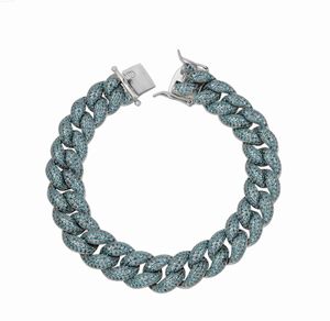 2022 Brand Trendy Hip Hop Style 925 Silver Cuban Bracelet Green Cubic Zirconia Homens Homens Homens