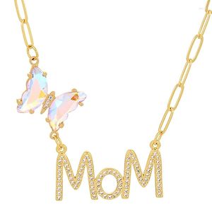 Collane con ciondolo Design colorato Crsytal Farfalla MOM per le donne Festa della mamma Gioielli di moda 2023 Collares Para Mujer