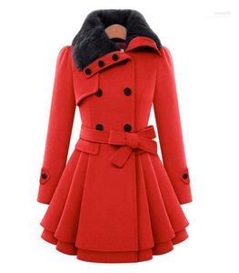 여자 양모 블렌드 2023 가을과 겨울 유럽 아메리칸 드레스 슬림 한 딱딱한 긴 모직 코트 더블 가슴 두꺼운 활 tess2